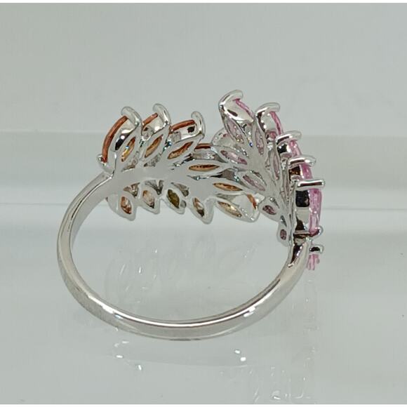 Vintage Ring Size 9.5 Silver Tone White Gold GP Pink Champagne Amber CZ Spray - Picture 3 of 10
